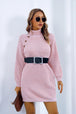 Buttoned Turtleneck Long Sleeve Sweater Dress Bazaarbey