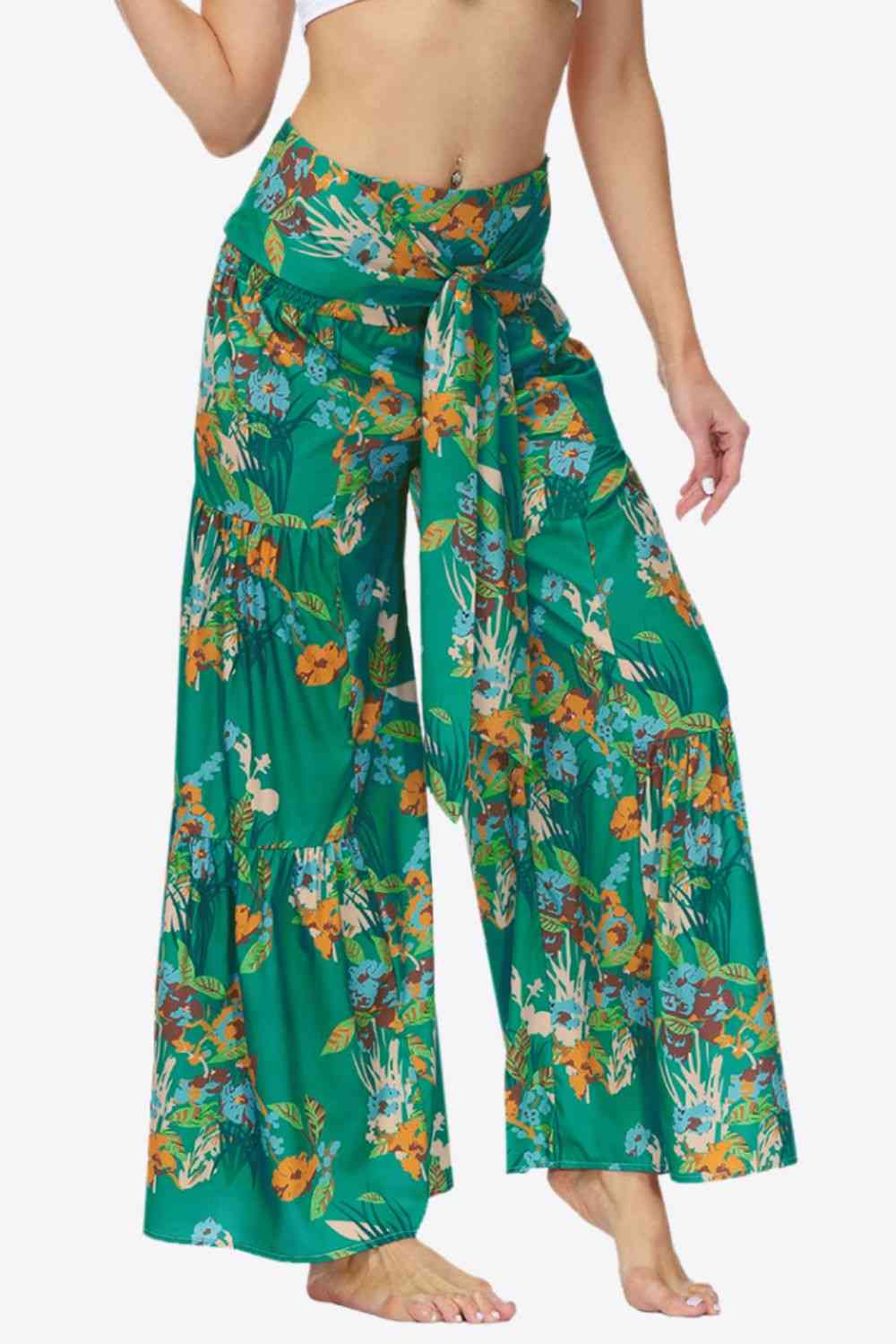 Floral Tie-Waist Tiered Culottes Bazaarbey