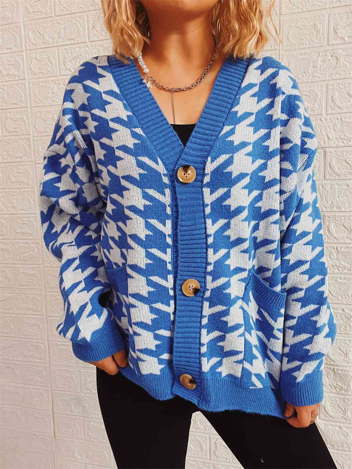  Botton Front  Cardigan with Pockets Trendsi