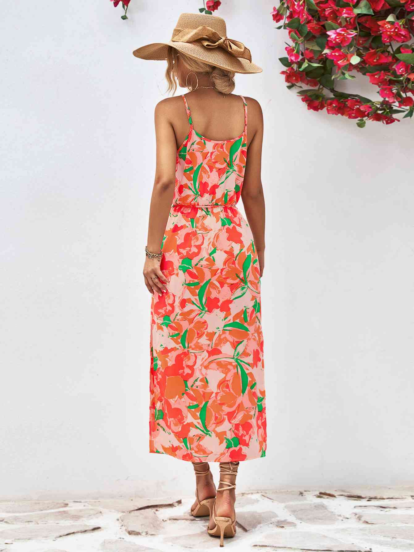 Printed Spaghetti Strap Front Slit Dress -BazaarBey - www.shopbazaarbey.com