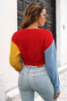 Cropped Contrast Color V- Neck Buttoned Cardigan Trendsi