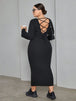 Plus Size Lace-Up Round Neck Wrap Dress -BazaarBey - www.shopbazaarbey.com