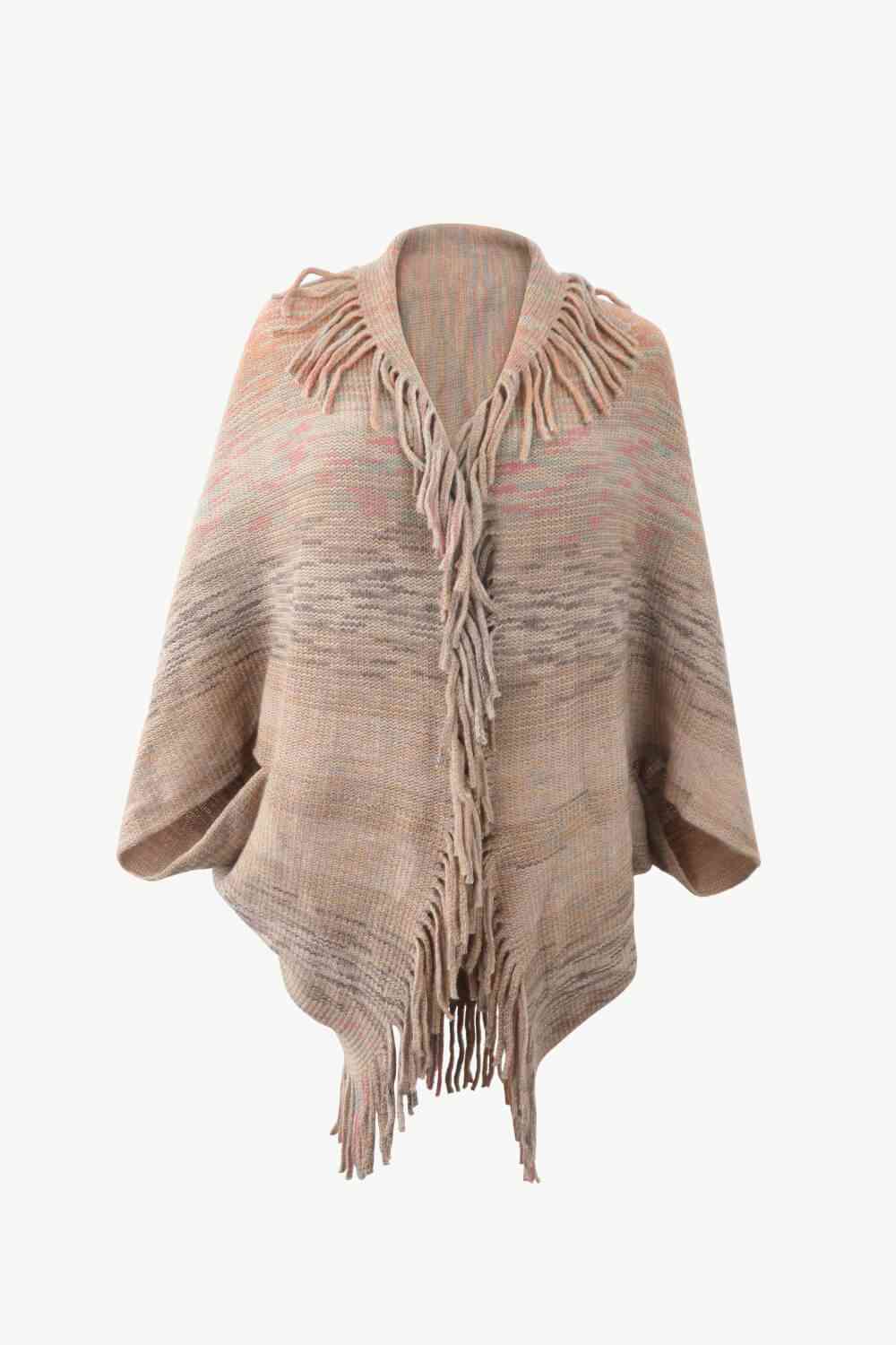 Multicolored Fringe Trim Poncho Bazaarbey