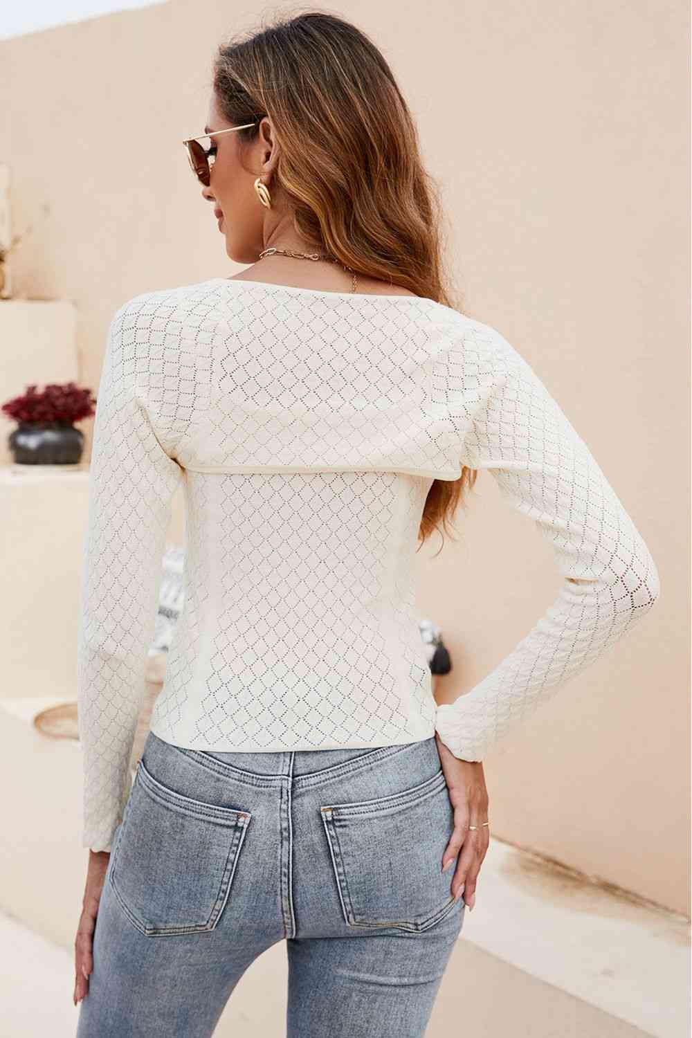 Scoop Neck Long Sleeve Knit Top Trendsi