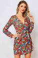 Floral Tied Long Sleeve Plunge Dress -BazaarBey - www.shopbazaarbey.com