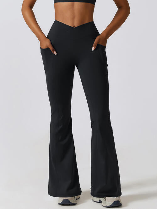 Flare Leg Active Pants with Pockets Bazaarbey