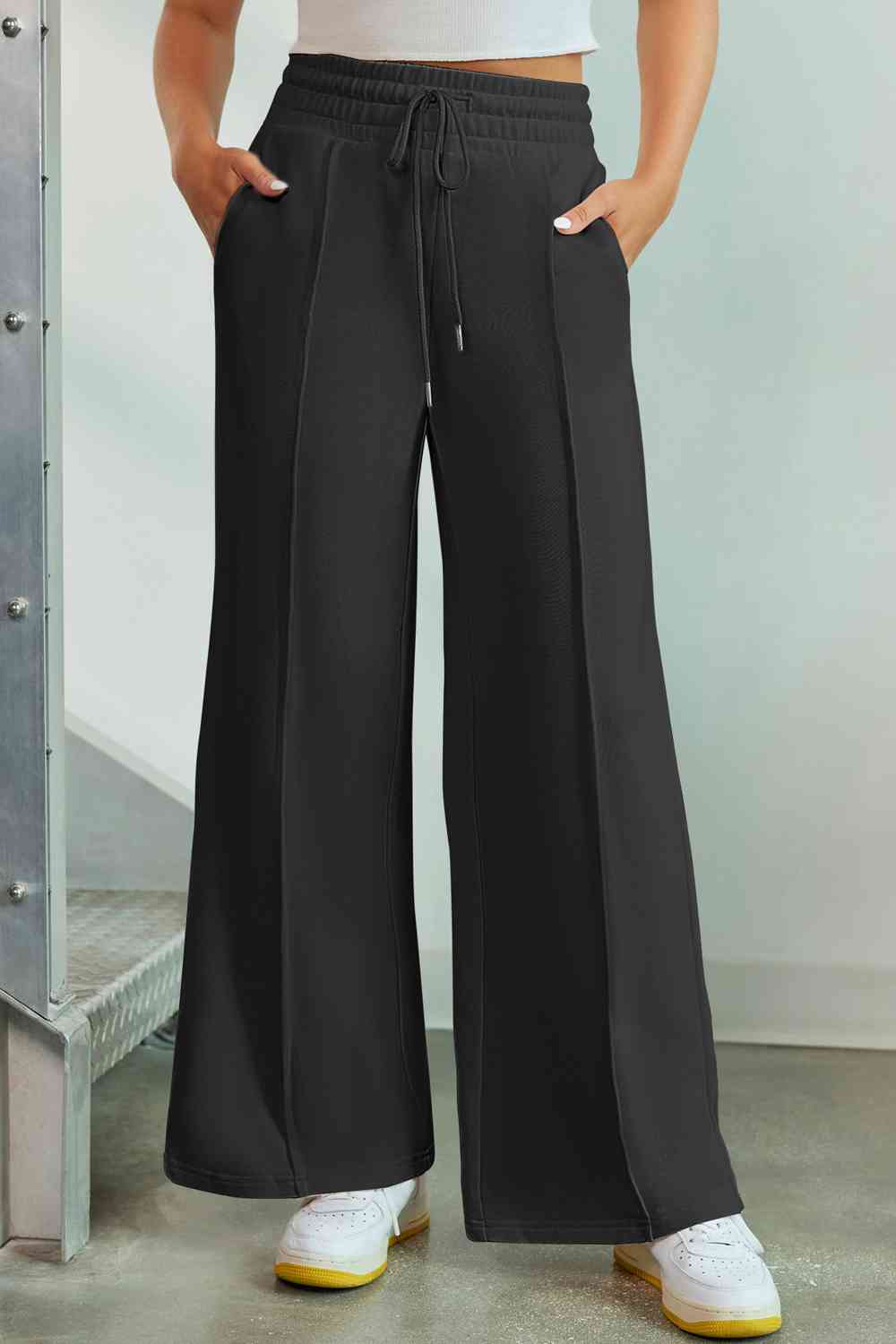 Drawstring Wide Leg Pants with Pockets Bazaarbey