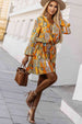 Printed Notched Neck Flounce Sleeve Dress -BazaarBey - www.shopbazaarbey.com