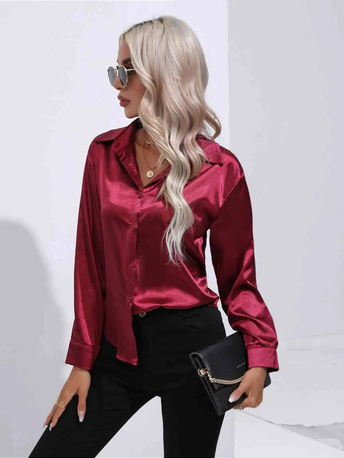 Collared Neck Buttoned Long Sleeve Shirt Bazaarbey