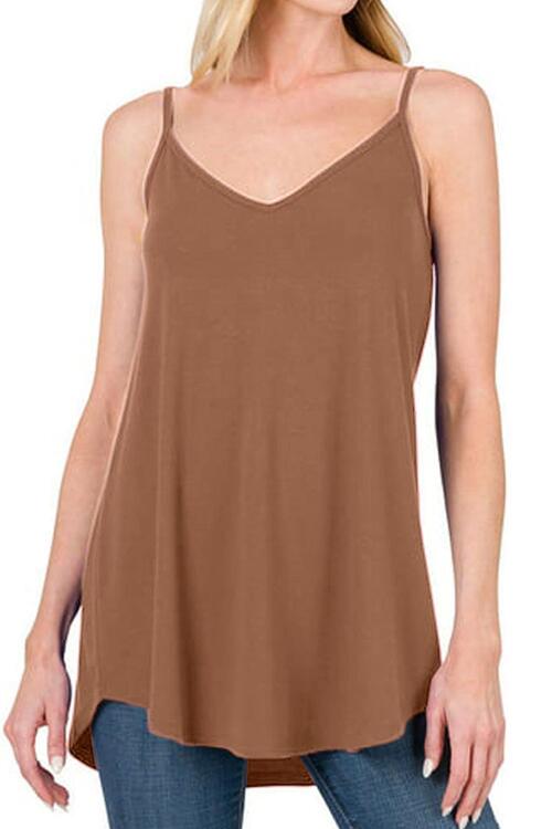 Full Size Spaghetti Strap V-Neck Flowy Tunic Cami Bazaarbey