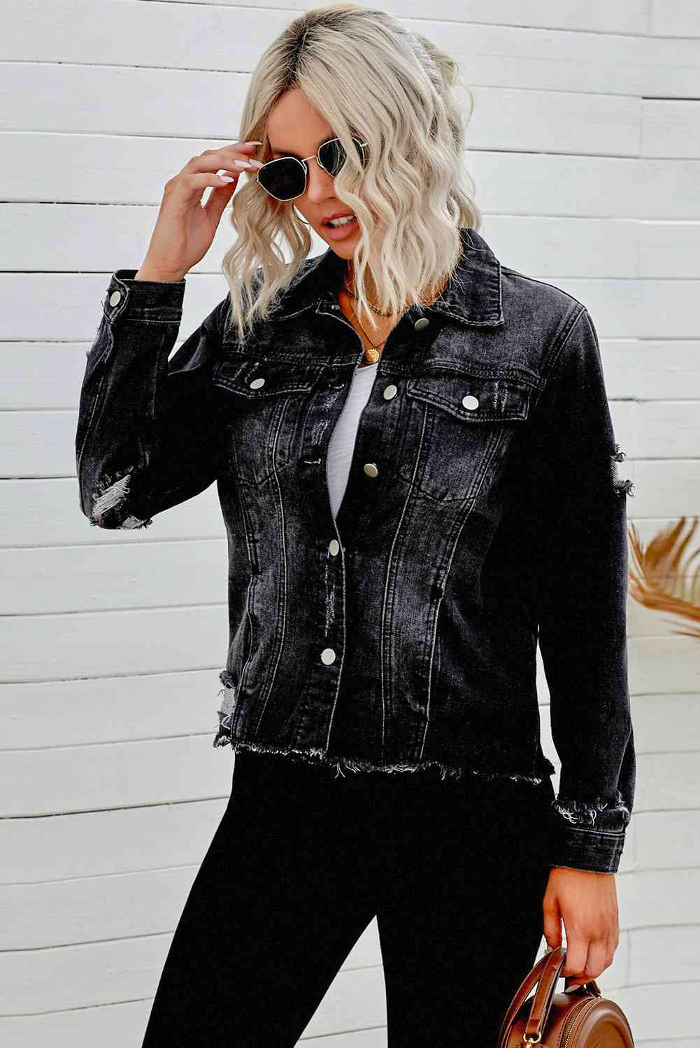 Distressed Raw Hem Denim Jacket Bazaarbey