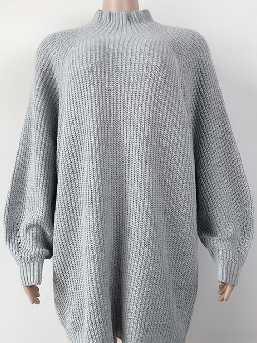 Mock Neck Dropped Shoulder Sweater Dress Bazaarbey