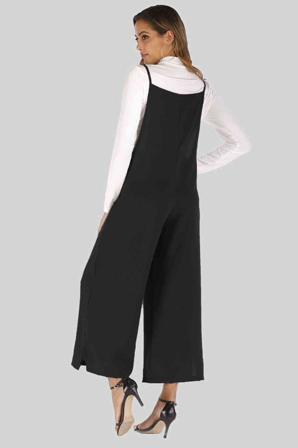  Cropped Wide Leg Overalls with Pockets Bazaarbey