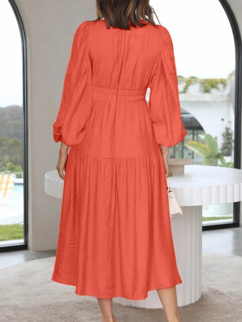 Deep V-Neck Balloon Sleeve Plain Maxi Dress Bazaarbey