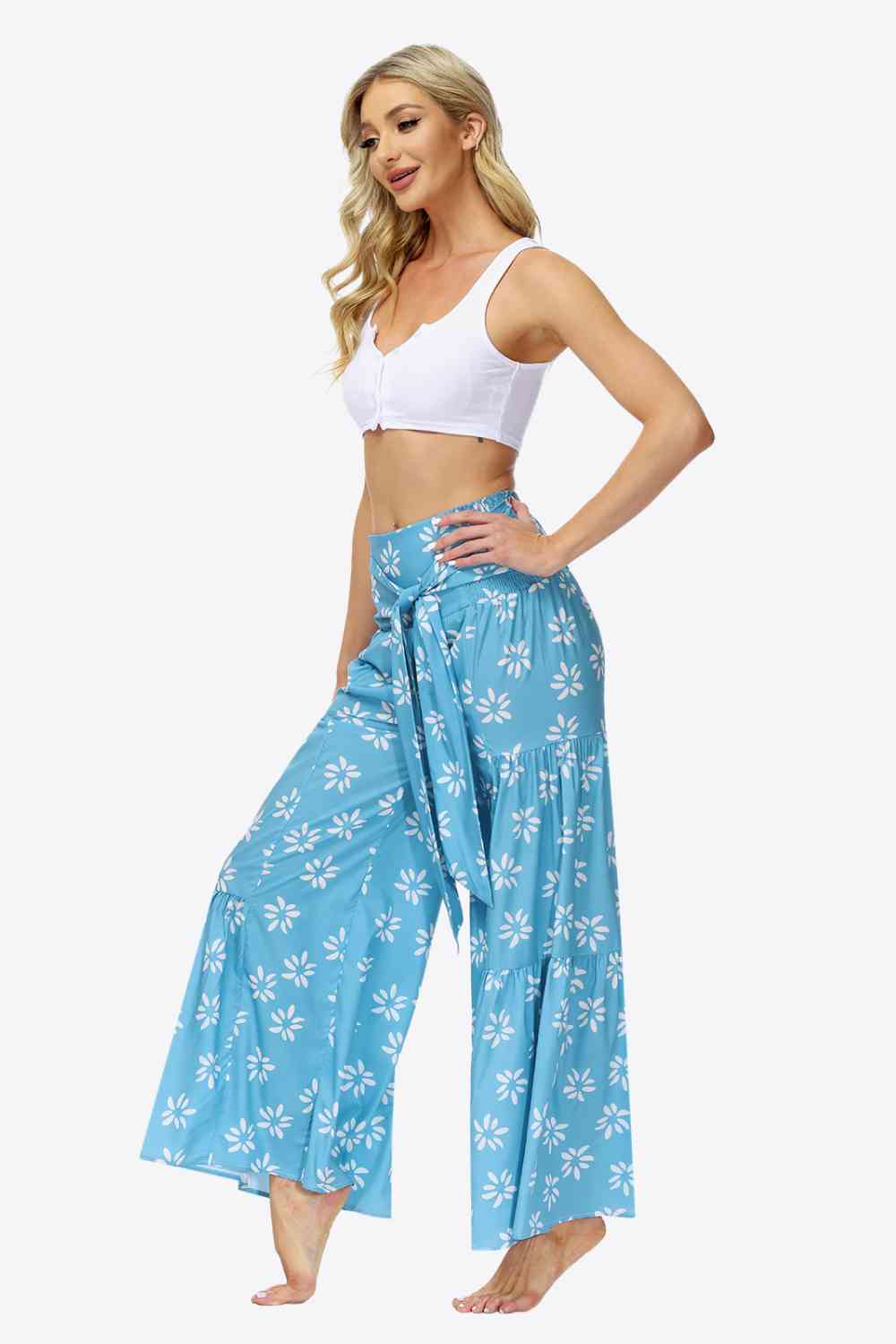 Floral Tie-Waist Tiered Culottes Bazaarbey