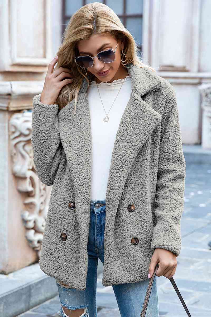  Lapel Collar Sherpa Coat Trendsi