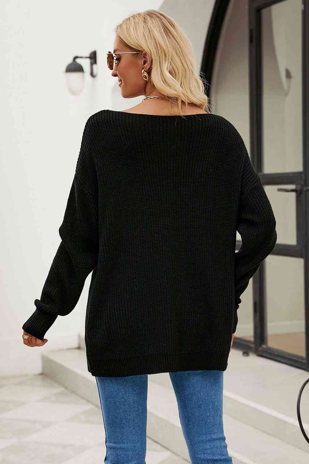 Boat Neck Dropped Shoulder Knit Top Bazaarbey