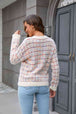 Plaid Round Neck Long Sleeve Pullover Sweater Bazaarbey