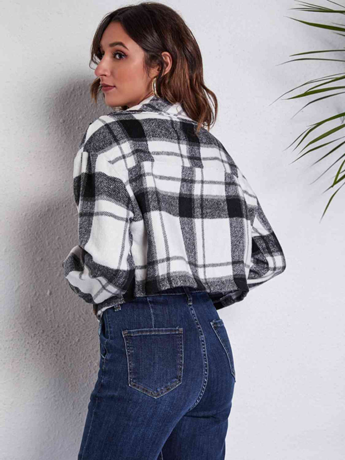 Plaid Button Front Jacket with Pockets Trendsi