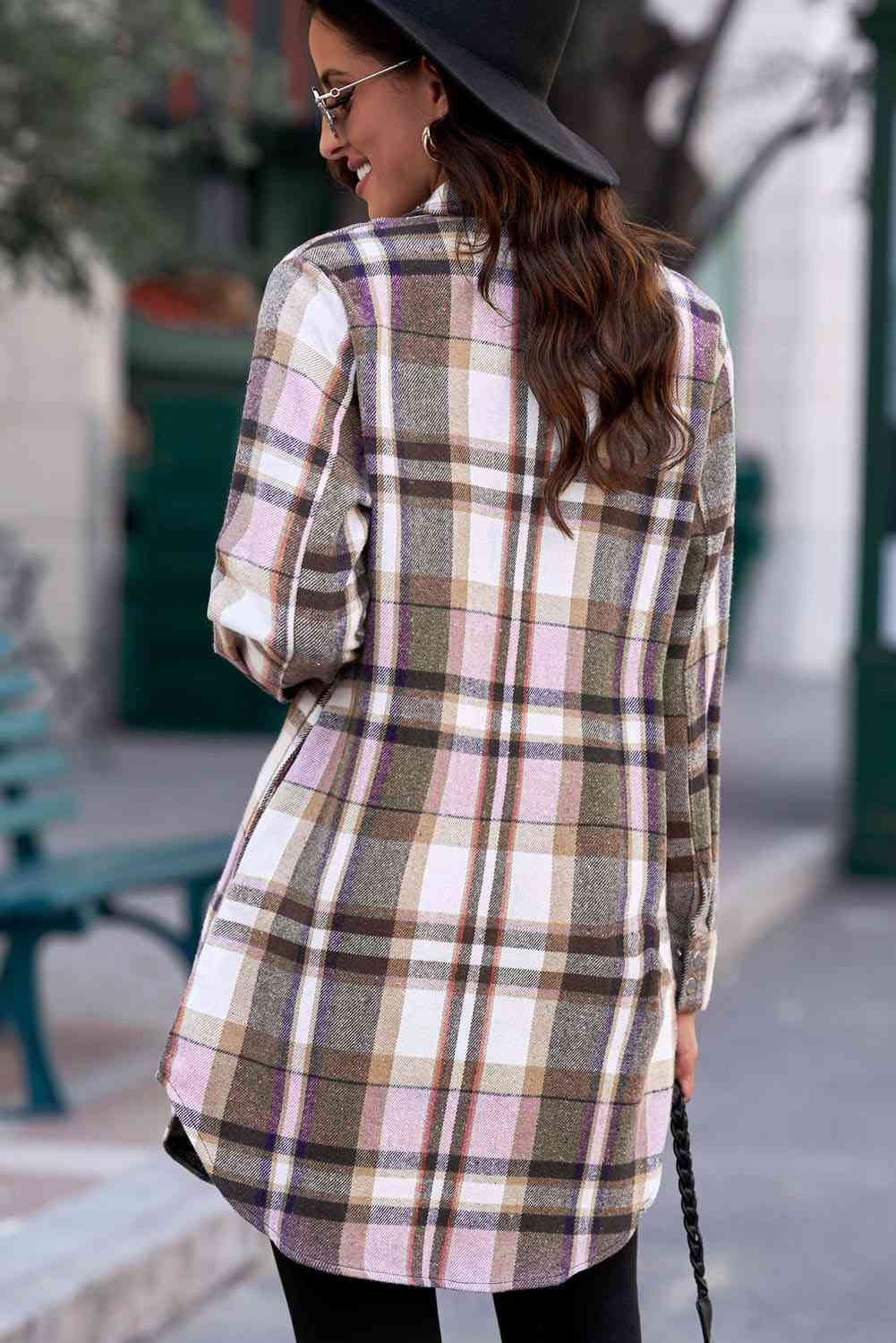 Plaid Button-Up  Shirt Jacket Trendsi