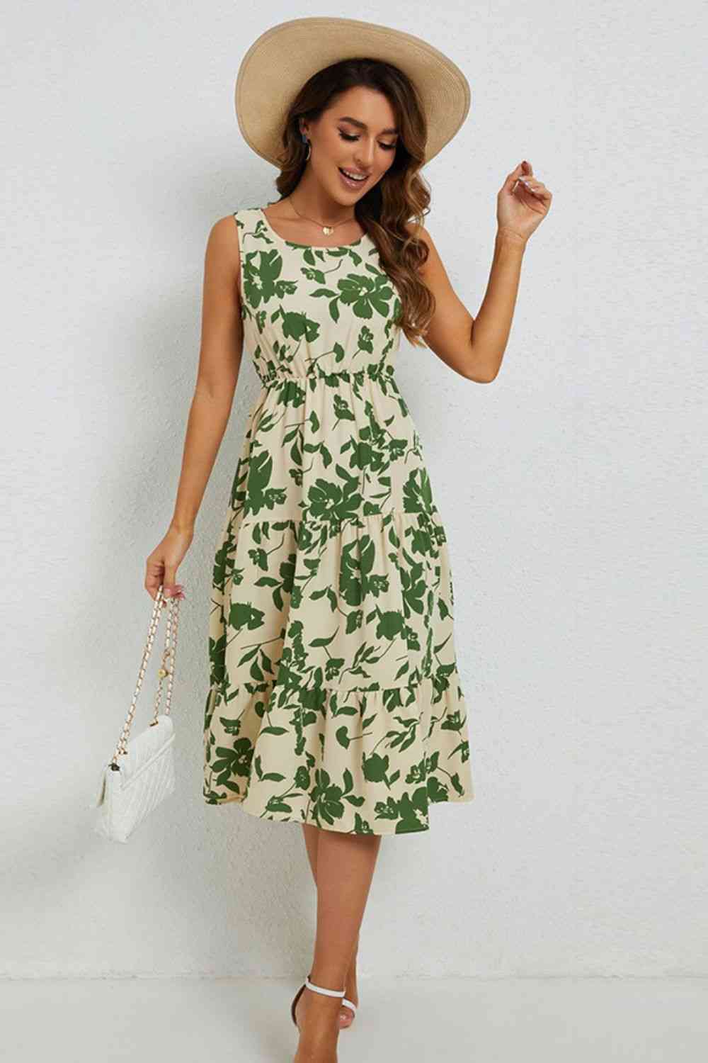 Floral Round Neck Tiered Sleeveless Dress -BazaarBey - www.shopbazaarbey.com