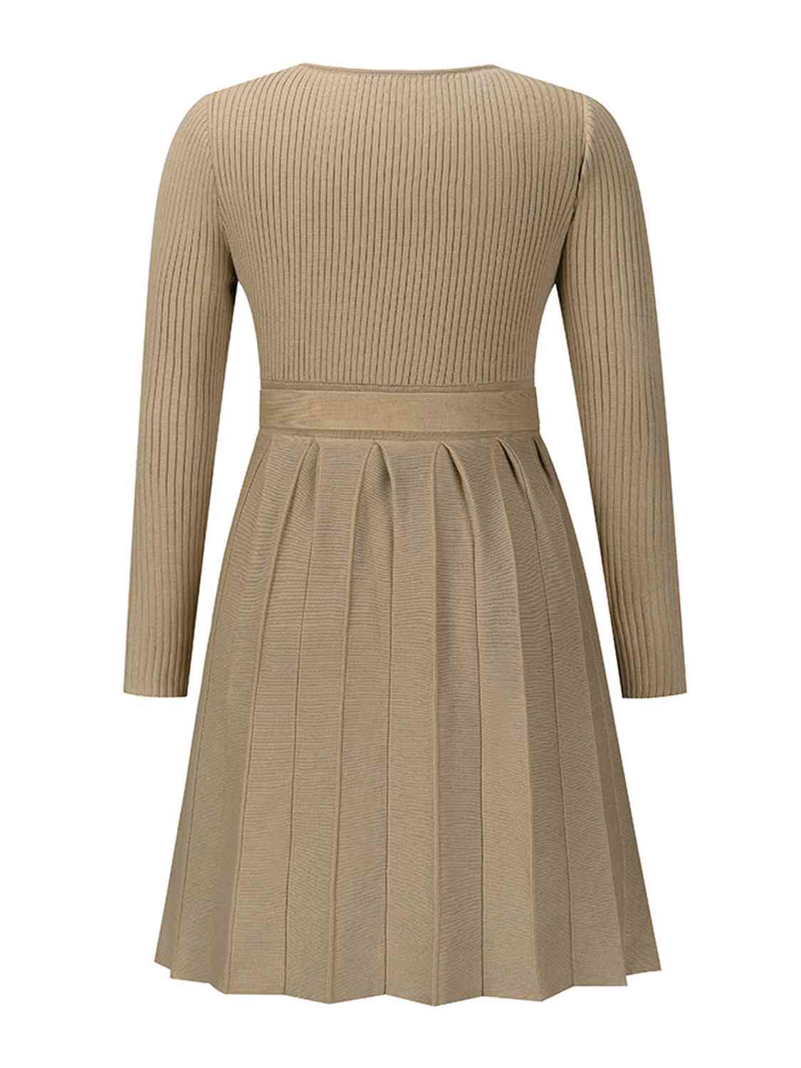 Surplice Neck Tie Front Pleated Sweater Dress Bazaarbey