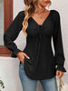 Tie Front V-Neck Puff Sleeve Blouse Bazaarbey