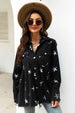 Collared Neck Star Print Long Sleeve Denim Jacket Bazaarbey