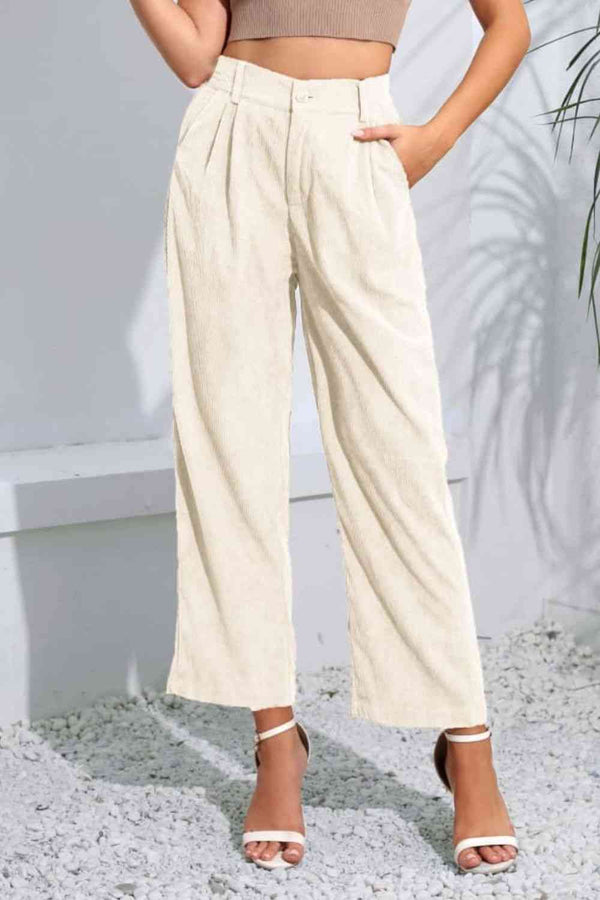 Buttoned  Straight Hem Long Pants Bazaarbey