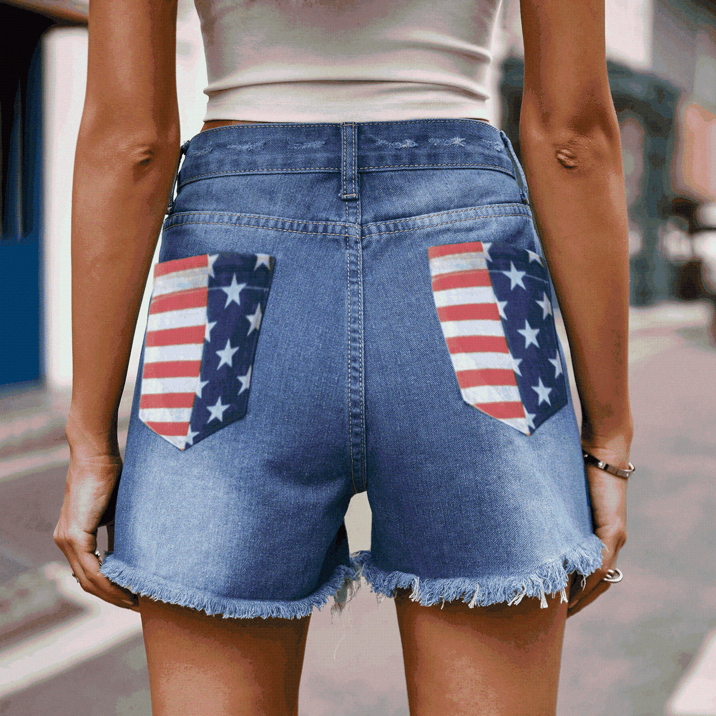 US Flag Distressed Denim Shorts Bazaarbey