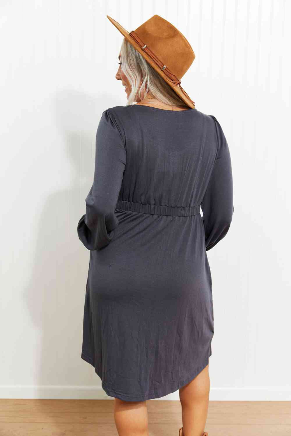 Scoop Neck Empire Waist Long Sleeve Mini Dress -BazaarBey - www.shopbazaarbey.com