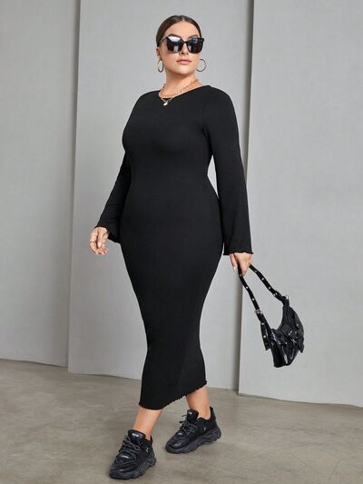 Plus Size Lace-Up Round Neck Wrap Dress -BazaarBey - www.shopbazaarbey.com