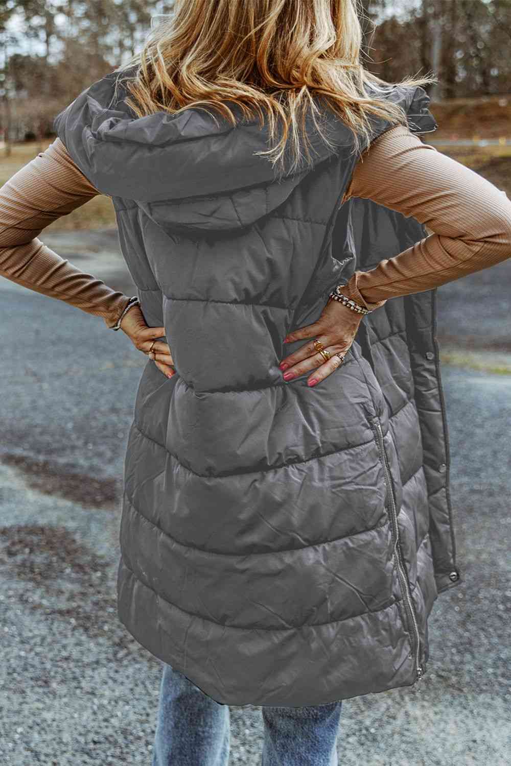  Hooded Sleeveless Puffer Vest Trendsi