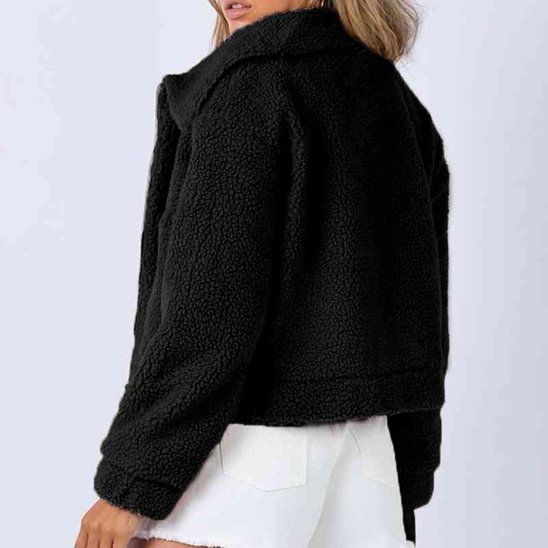 Long Sleeve Collared Neck Sherpa Jacket Trendsi