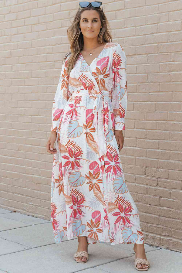 Printed Tie Waist Maxi Dress Bazaarbey