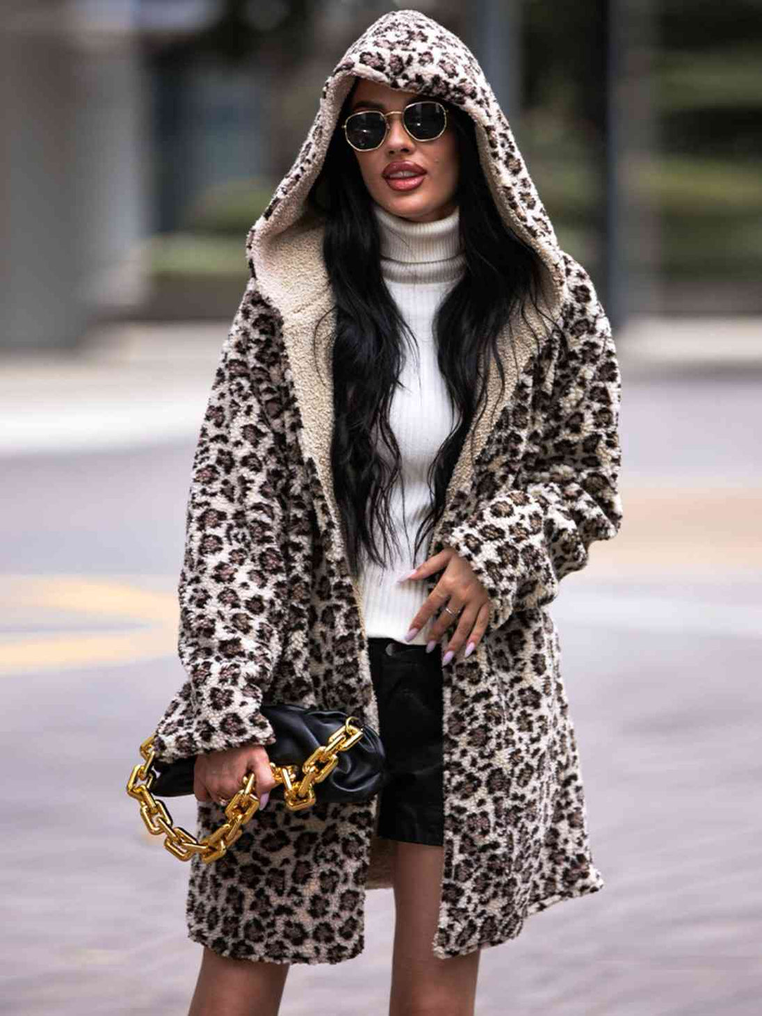  Hooded Coat with Pockets Trendsi