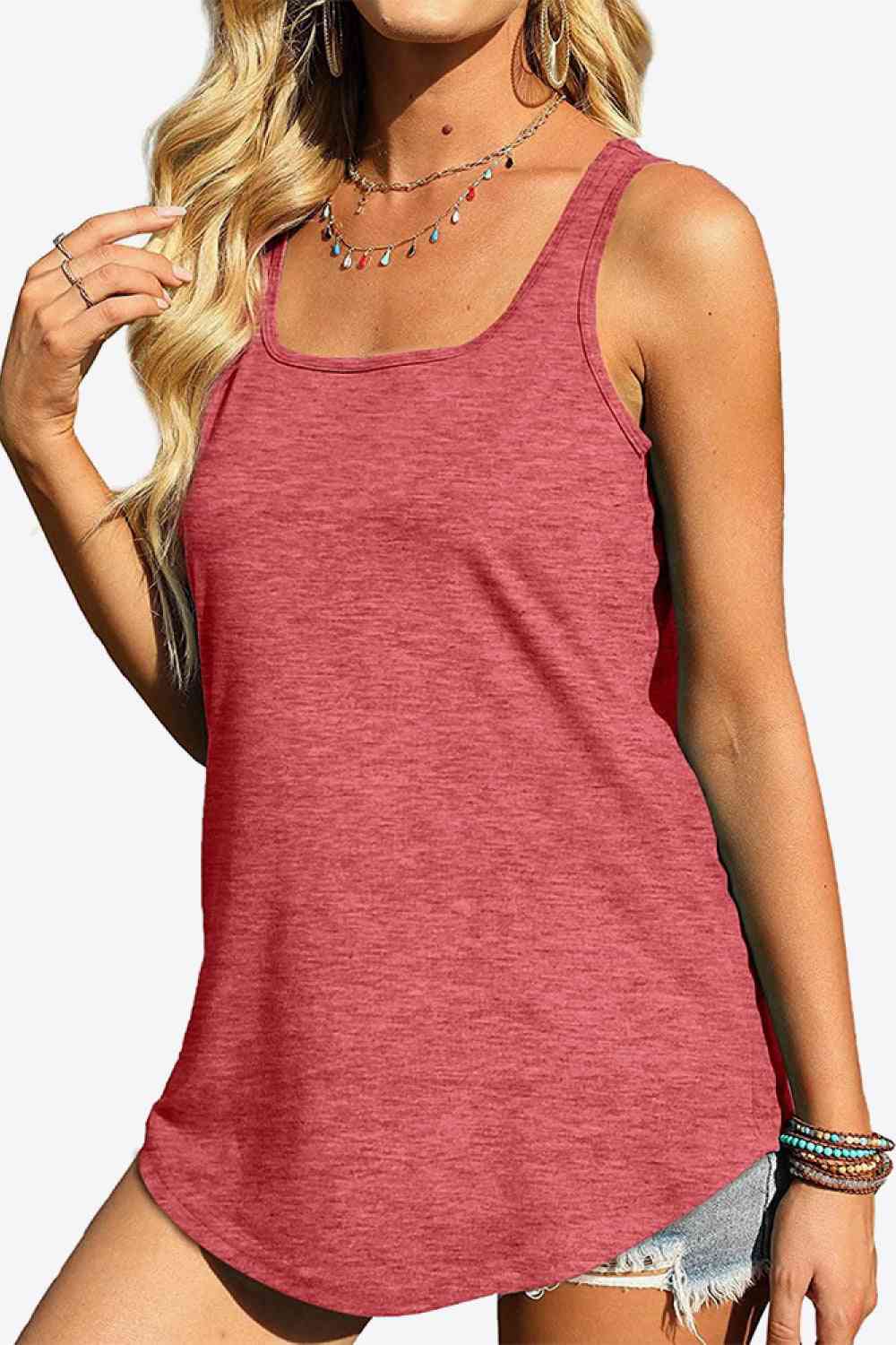 Curved Hem Square Neck Tank Bazaarbey