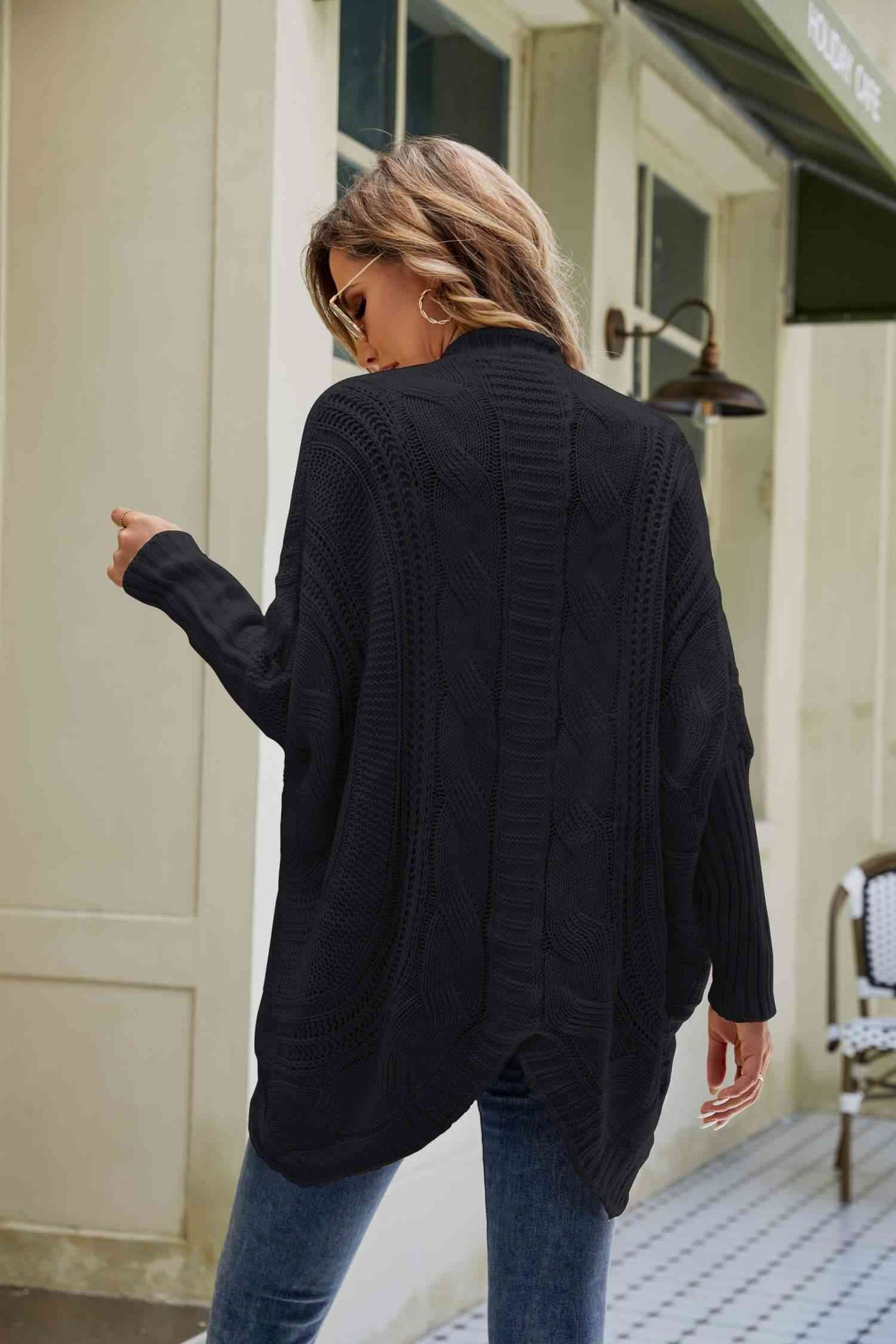 Mixed Knit  Dolman Sleeve Cardigan Trendsi