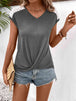 Spliced  V-Neck Twisted Hem Tee Trendsi