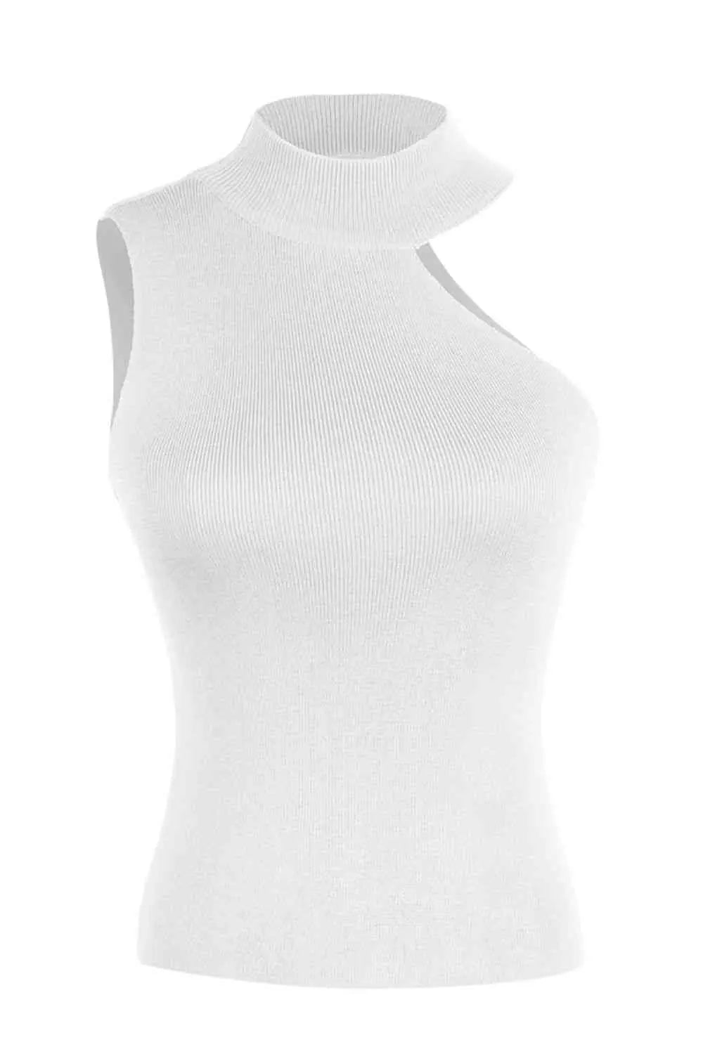 Asymmetrical Sleeveless Rib-Knit Top Trendsi