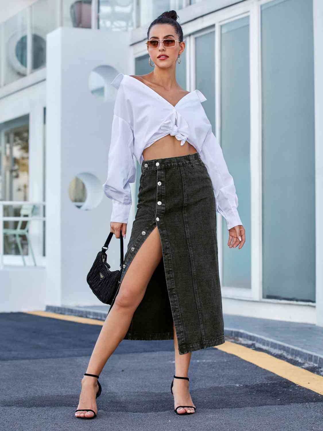 Button Down Denim Skirt Bazaarbey