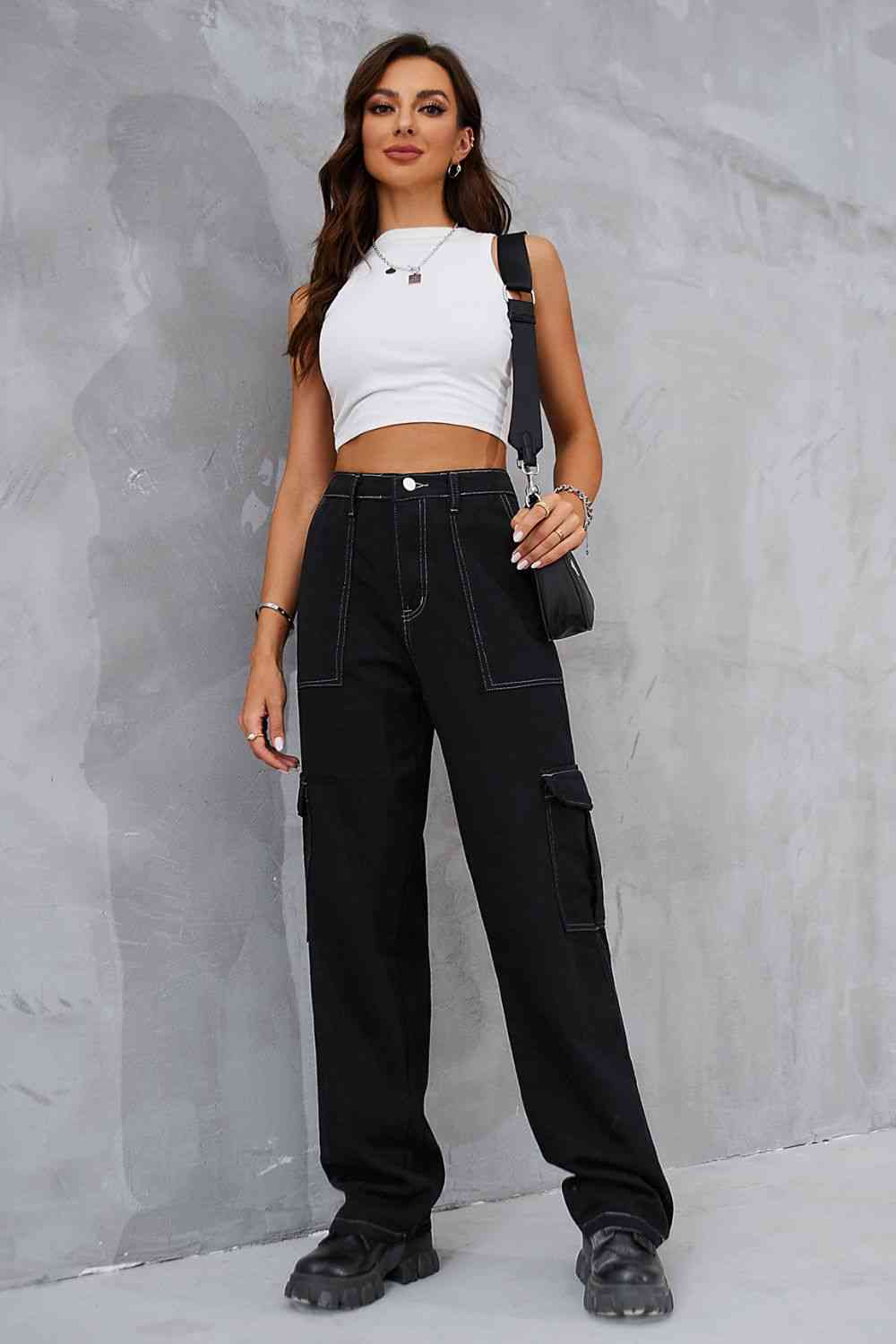  Long Straight Leg Jeans with Pockets Trendsi