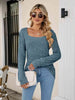 Square Neck Ribbed Long Sleeve T-Shirt Trendsi