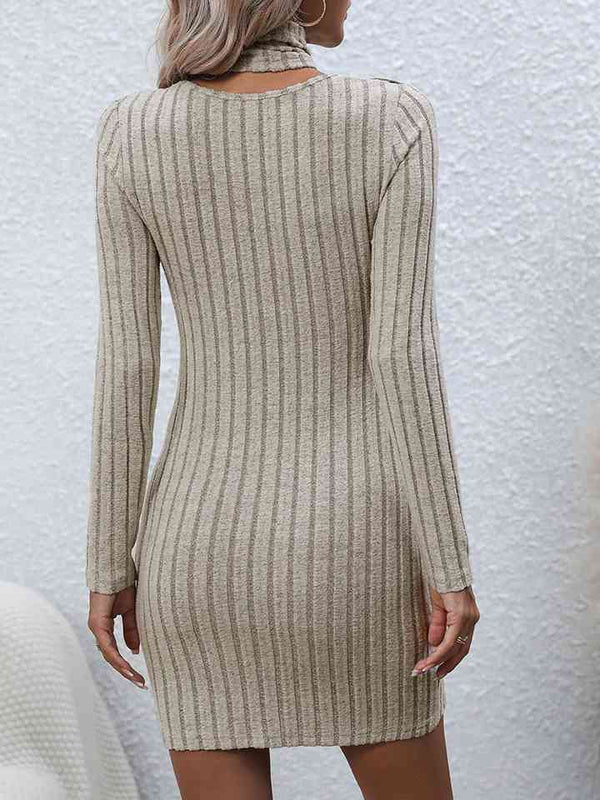 Long Sleeve Ribbed Sweater Dress Bazaarbey