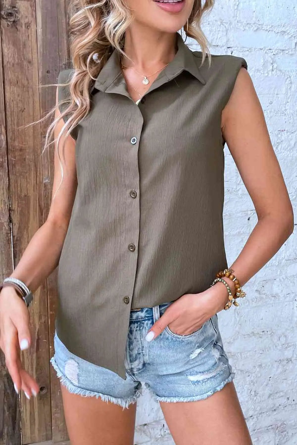 Collared Neck Sleeveless Shirt Bazaarbey