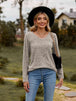 Ribbed V-Neck Long Sleeve Tee Trendsi