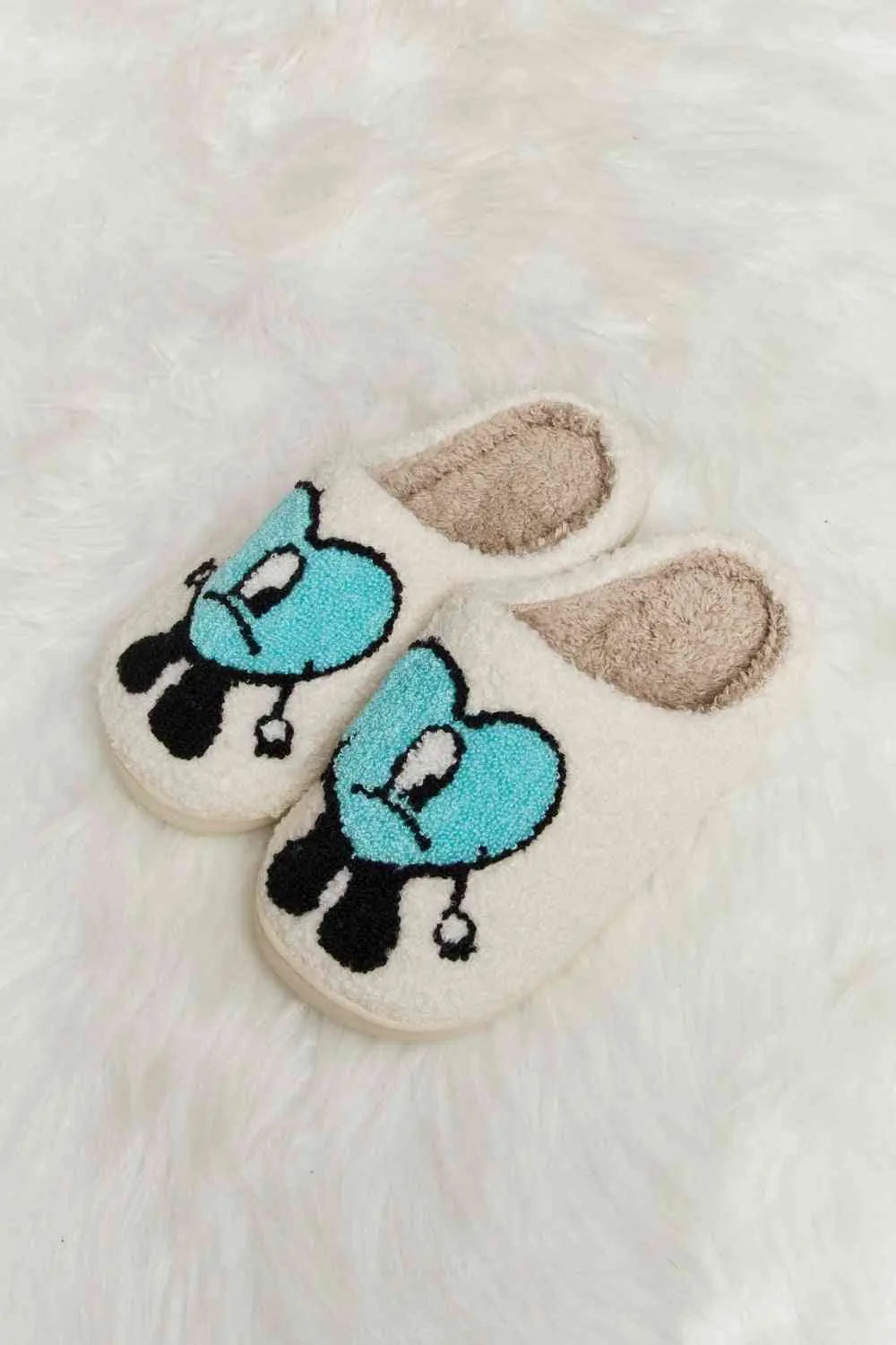 dy Love Heart Print Plush Slippers Trendsi