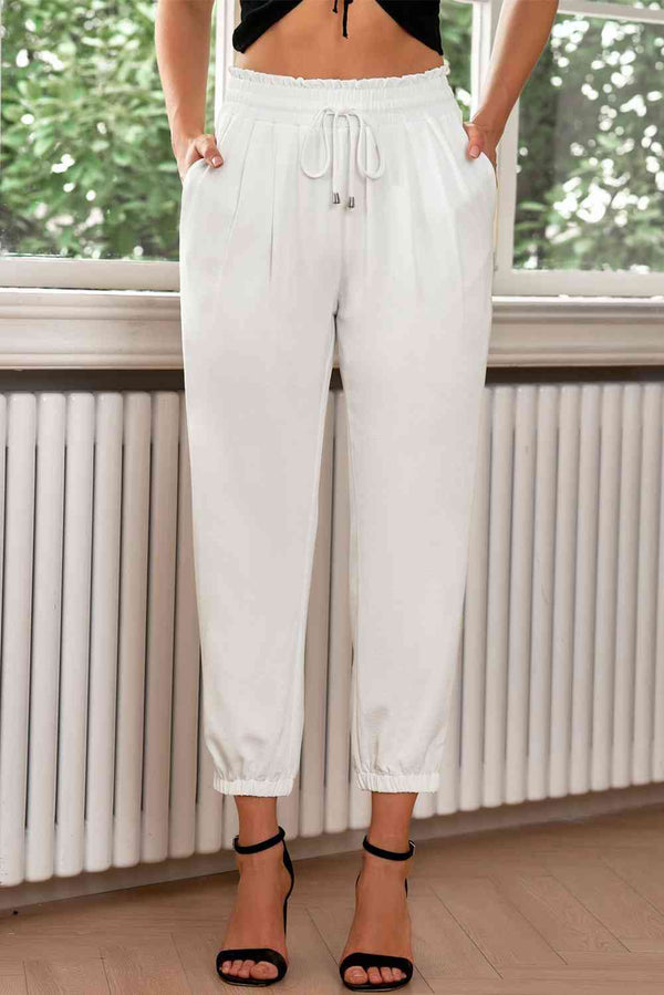 Drawstring  Waist Cropped Joggers Bazaarbey