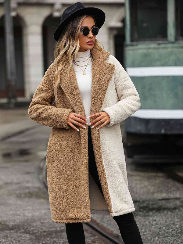 Contrast Dropped Shoulder Sherpa Coat Bazaarbey