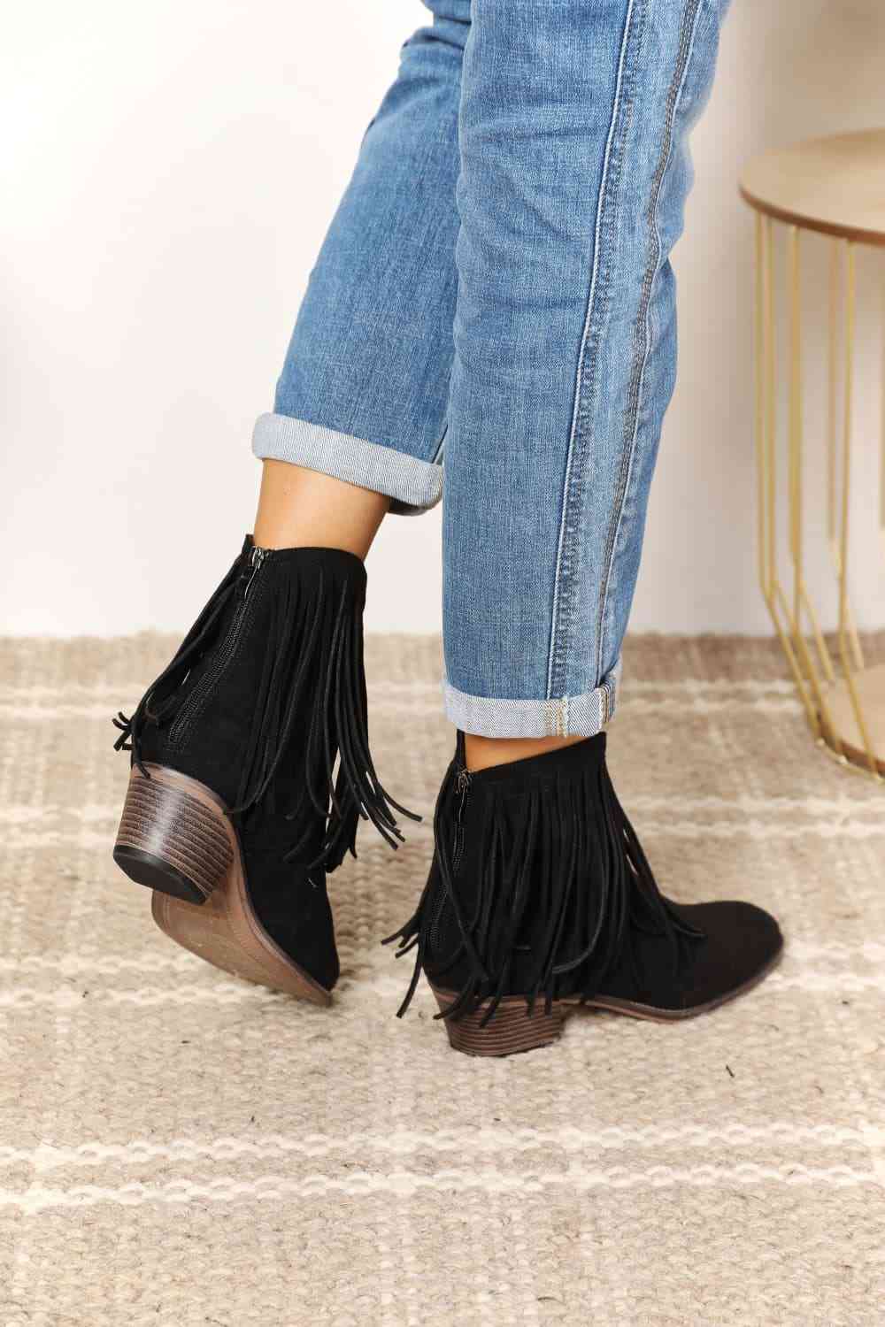  Women's Fringe Cowboy Western Ankle Boots Trendsi